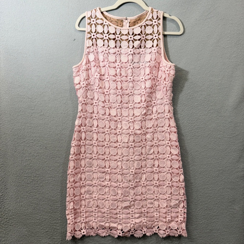 Lauren Ralph Lauren Pink Geometric Guipure Lace Sleeveless Sheath Dress Size 12